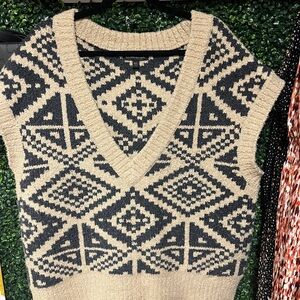 Banana Republic Beige and Black V-Neck Sweater Vest